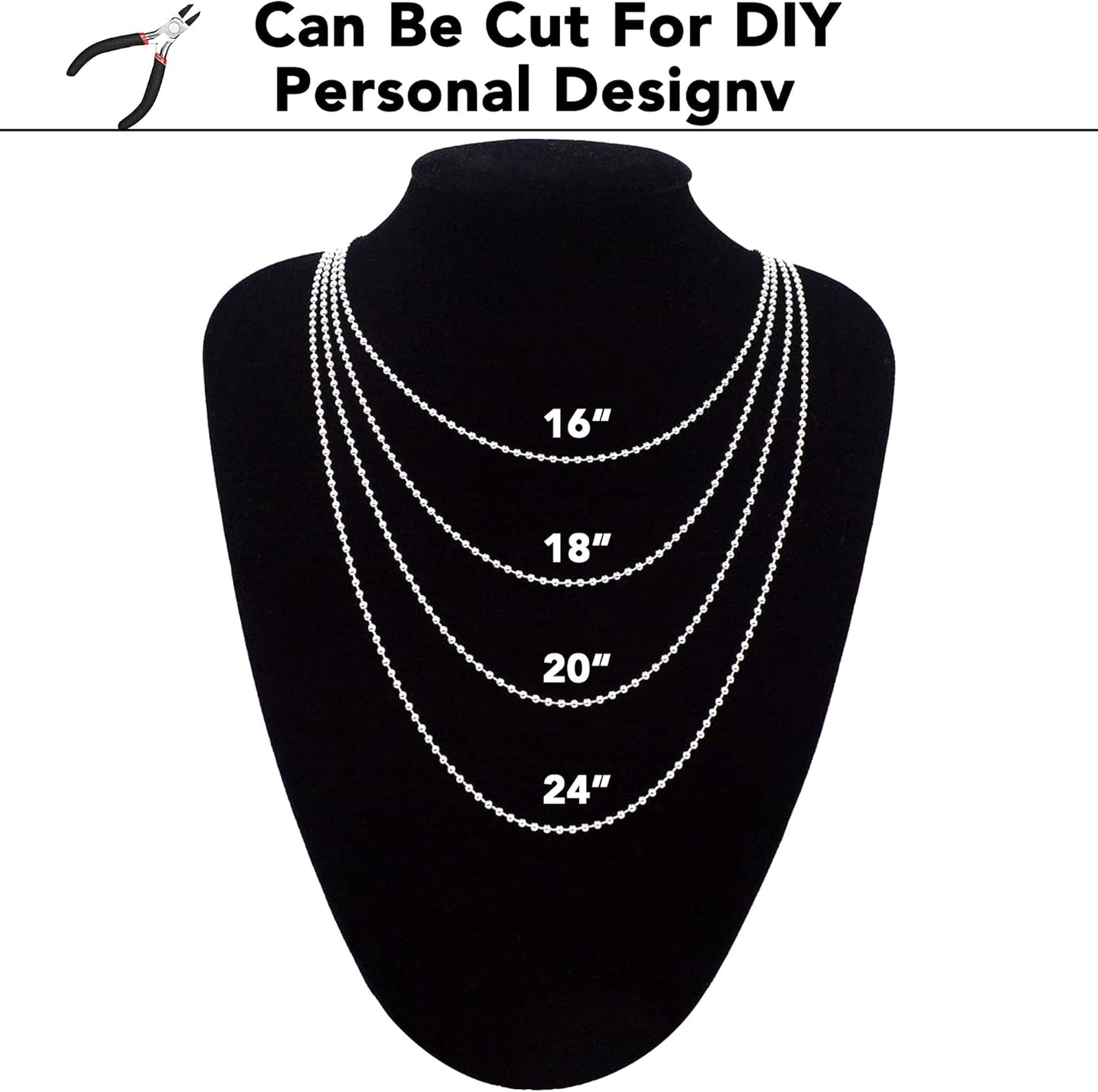 Jishi Steel Ball Chain Bead Dog Tag Chain Beaded Necklace Chains for Jewelry Making Bracelet Military Crafts, Silver Metal Pull Chain Small Ball Bead Chain Roll w/20 Connectors (Silver, 33ft 1.5mm)