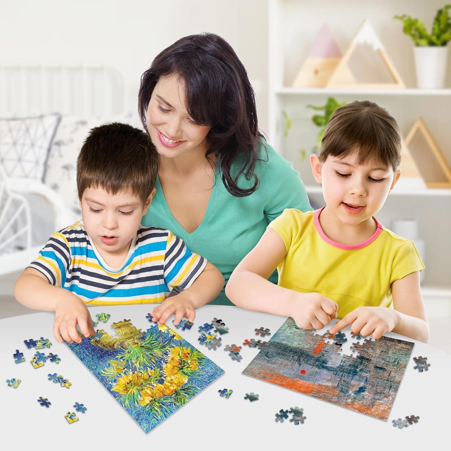 150 Pieces Mini Jigsaw Puzzle for Adults & Kids - 6" x 4" Small Capsule Tube Intelligent Game - Impression Sunrise, Fritillaries in a Copper Vase, Cafe Terrace at Night 3 Pack