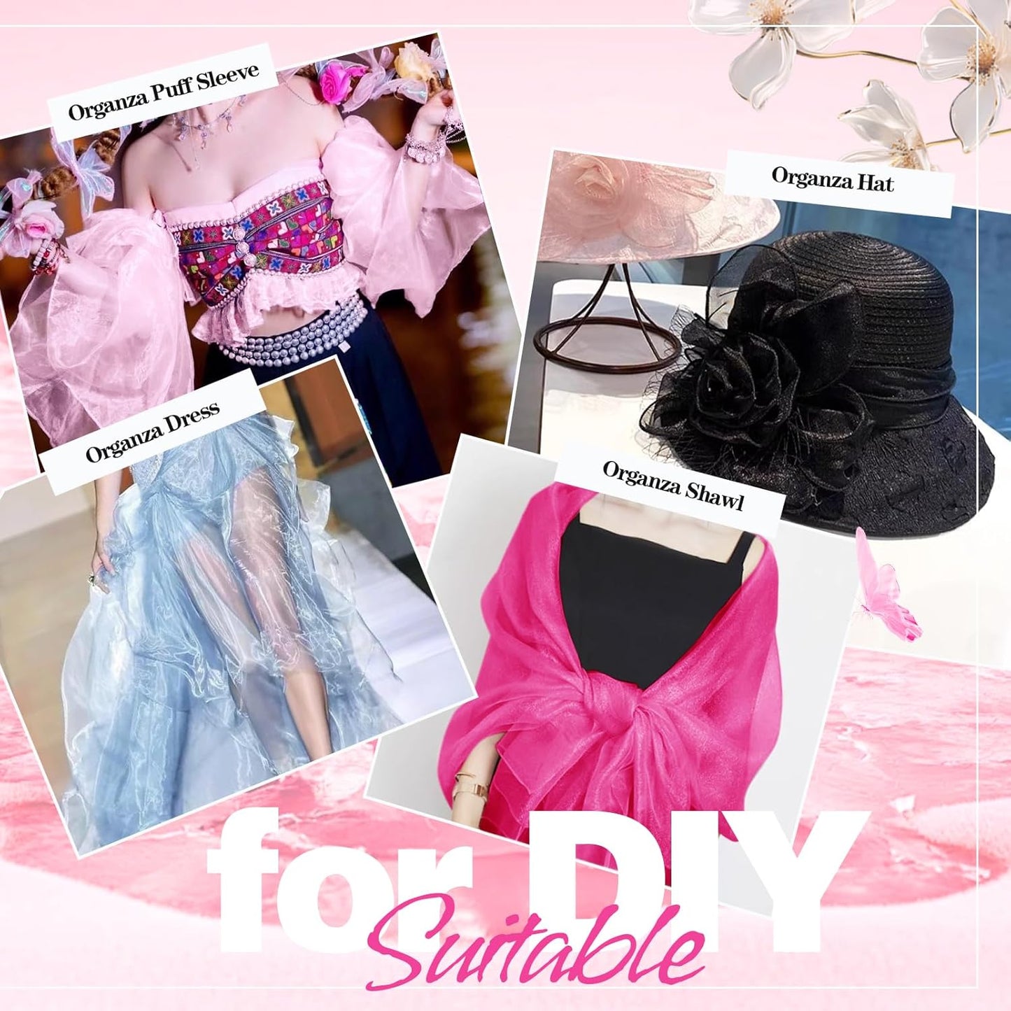 VACVELT Sheer Organza Fabric by The Yard, 60 Inch Wide Hot Pink Organza Fabric Bolt Bridal Sheer Tulle Fabric, Silk Organza Fabric Roll for Wedding Party Decorations Backdrop Curtain (10 Yards)