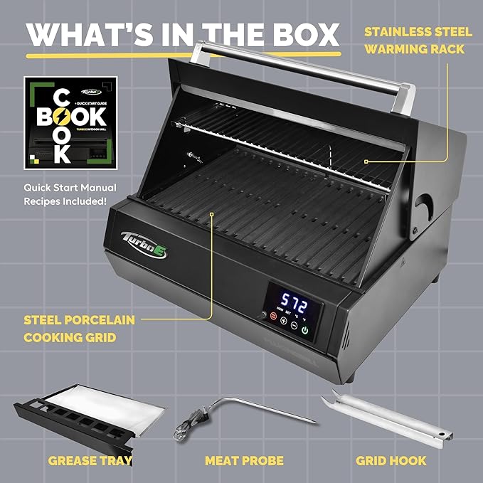 Turbo E XL Electric Grill, 1700W Infrared, Warming Rack and Probe, Apartment Friendly