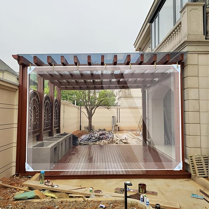 Clear Tarps Heavy Duty PVC, Transparent Tarp Durable Waterproof Dustproof Windproof, Tarpaulin with Grommets & Ropes for Greenhouse, Patio, Garden, Pavilion, Chicken, Porch, Outdoor(5' x 7')