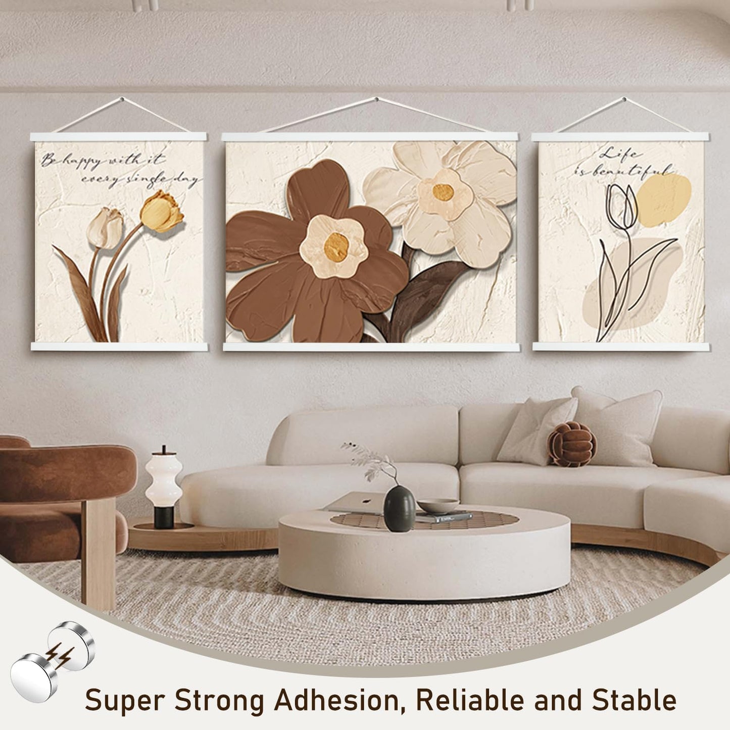 Artmag Magnetic Poster Hanger Frame, 16x24 16x22 16x20 Light Wood Wooden Magnet Canvas Artwork Print Poster Hangers Frames Hanging Kit (White, 16")