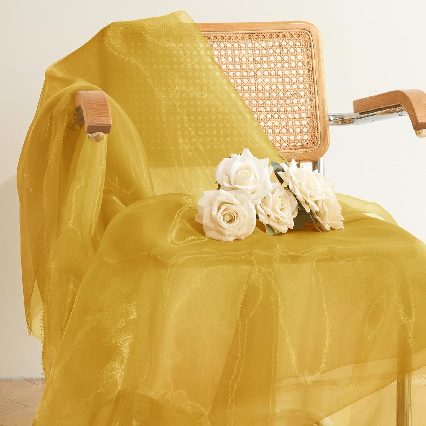 P Pothuiny Sheer Organza Fabric by The Yard, 3 Yards x 60 Inch Wide Bridal Gold Organza Tulle Fabric Roll Shiny Gauze Fashion Dress Sewing Craft for Wedding Party Decorations Backdrop