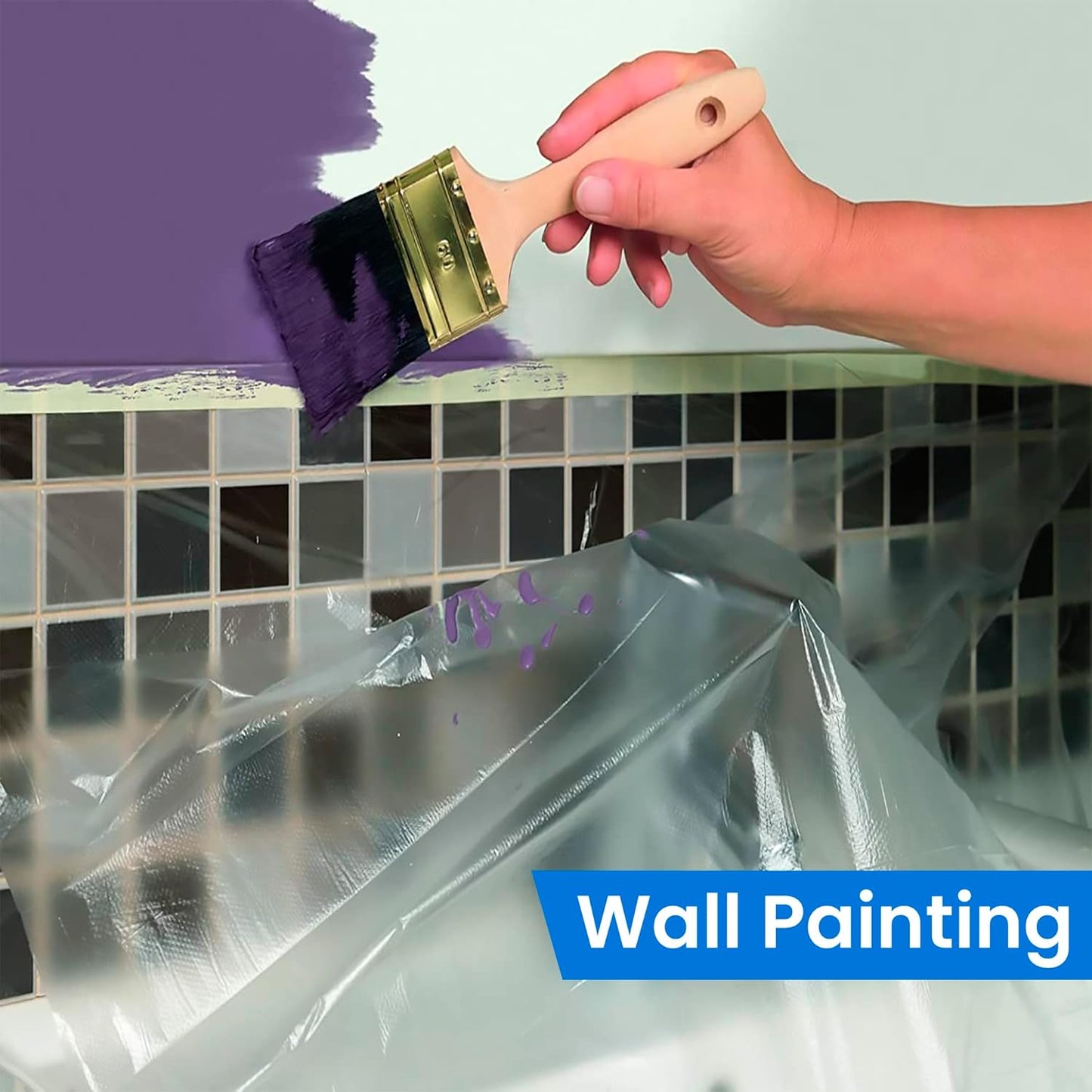 TAPEBEAR Upgrade Pre-Taped Masking Film Extra Thick, High Temp Tape and Drape 22" x 90', Plastic Cover for Automotive, Painting, Plastic Sheeting Masking Tape Film for Auto, Floor, Furniture, 4Rolls