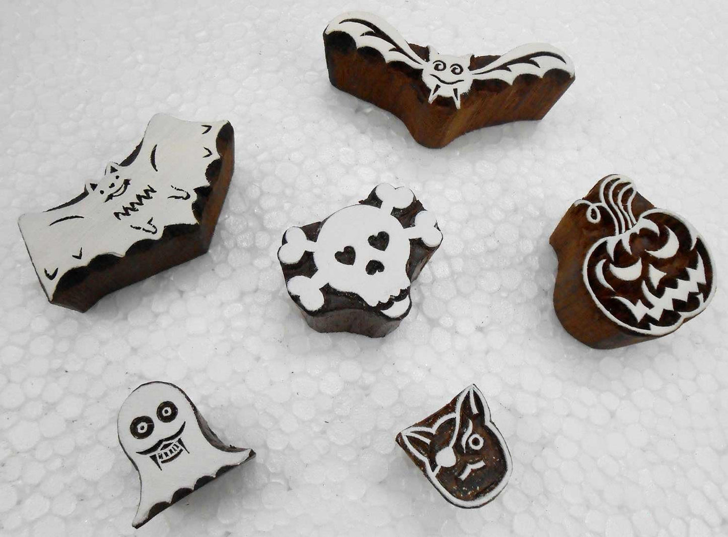 Handcarved Wooden Block Printing Stamps (Set of 6) for Textile Designing/ Craft printing pattern for Saree/ Scrapbookng/ Tattoo/ Halloween Designs