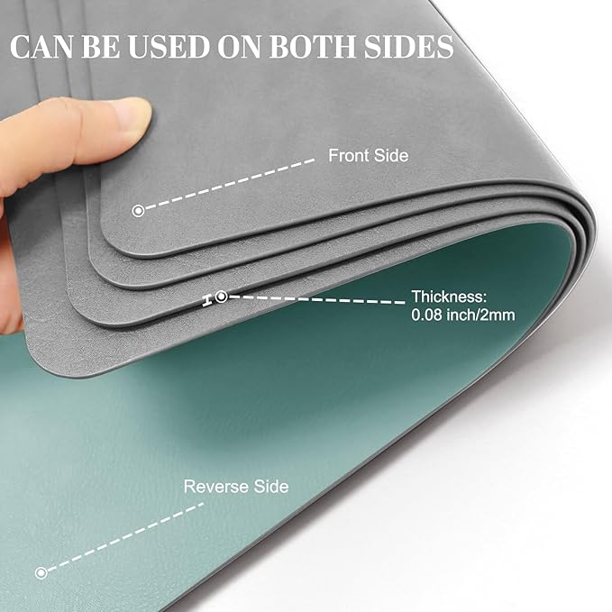 BLESWIN Faux Leather Placemats, PU Dining Table, Waterproof and Oil Resistant Easy to Clean, Heat Resistant Reversible Use Table Mats for Kitchen, Dining Table, Outdoor – 12 × 17 Inch, Light Grey&Blue