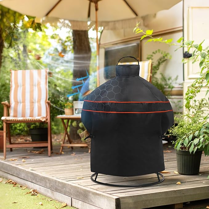 Heavy-Duty 600D BBQ Grill Cover fit for Kamado Joe Joe Jr 13.5-inch Portable Ceramic Charcoal Grill and Other Egg Ceramic Grill with Similar Sizes, 22" Dia x 30" H