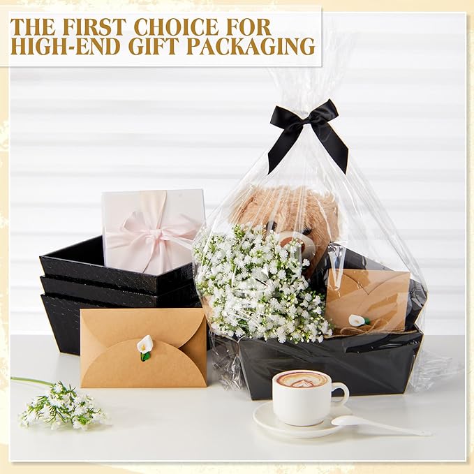Wonderjune 20 Pcs Valentines Day Gift Baskets Empty To Fill Baskets For Gifts Empty With Gift Bag Bow Valentines Gifts Storage Basket Bulk for Wedding Party Wrapping(Black)