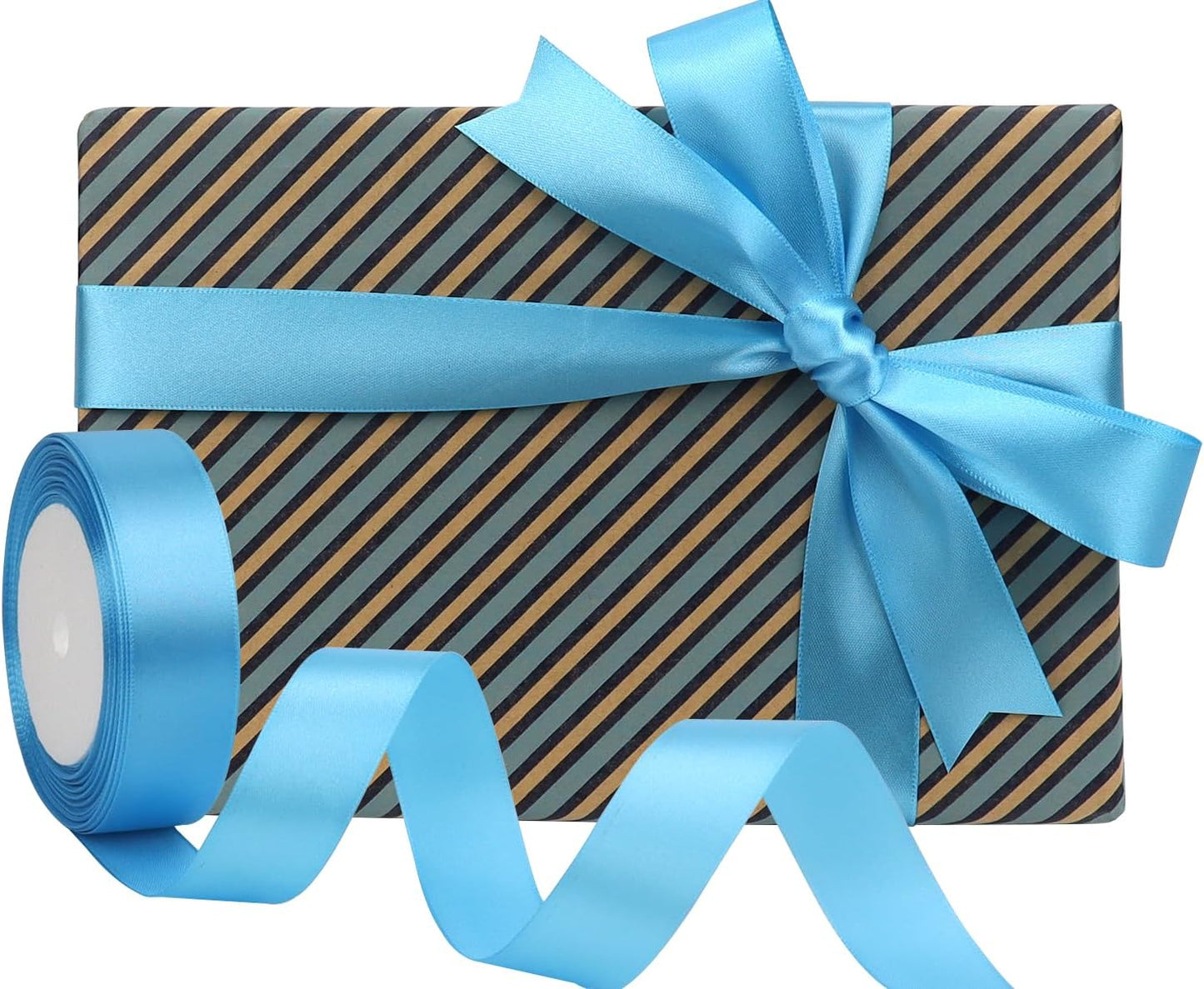 Light Blue Solid Satin Ribbon 1 Inch 25 Yards Solid Polyester Fabric Ribbon for Gift Wrapping Wedding Christmas Baby Shower Birthday Party Decoration Handmade Immortal Flower Craft