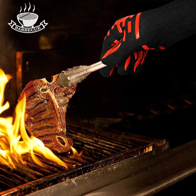 BBQ Grill Gloves 1472°F Heat Resistant, Long Grilling Gloves Oven Mitts for Campfire & Fire Pit, Smoker, Fireplace, Kitchen and Outdoor Cooking, XL Size, Red