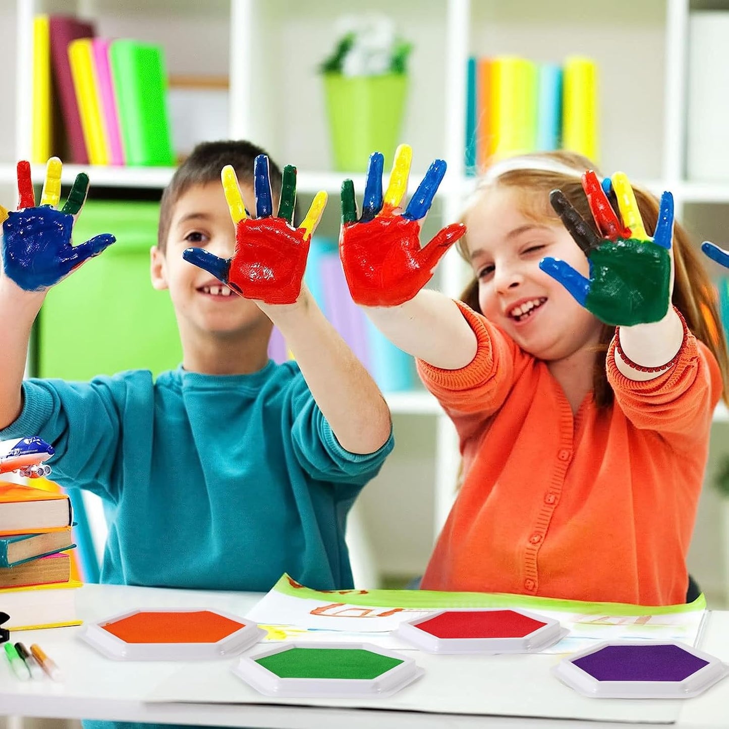 MoloTAR Craft Large Ink Pad Stamps Partner DIY Color,8 Colors Hexagon Rainbow Finger Ink pad for Kids