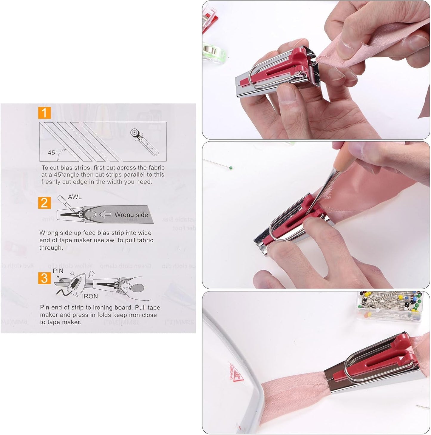 HARFINGTON Bias Tape Maker Kit 6mm Single and Double Fold Fabric Bias Binding Maker Sew Tool for Fabric Quilting Sewing Crafting DIY, Green