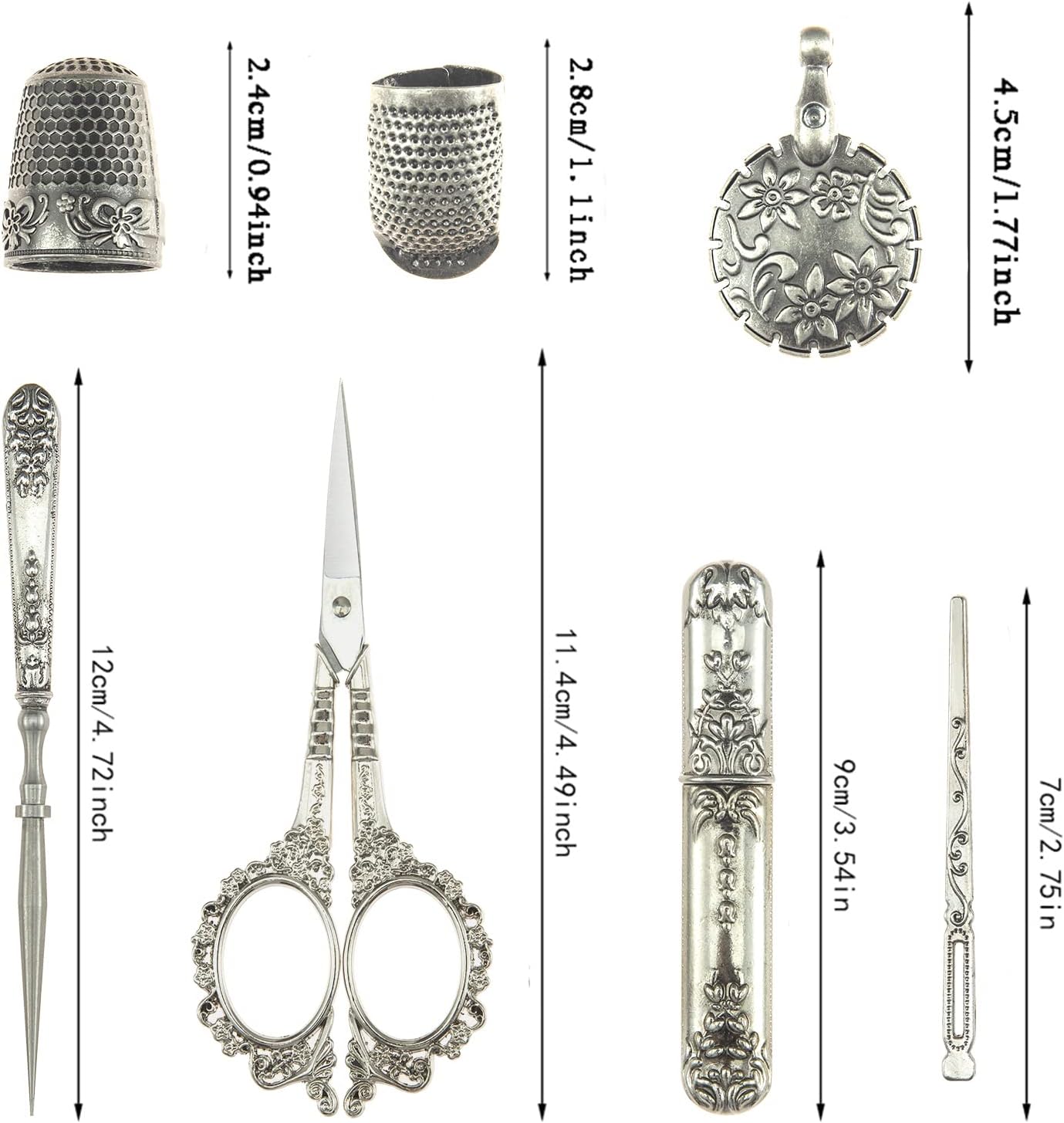 Vintage Embroidery Scissors Set, European Style Stainless Steel Sewing Tools for Sewing, Craft, Art Work, Needlework, Silver