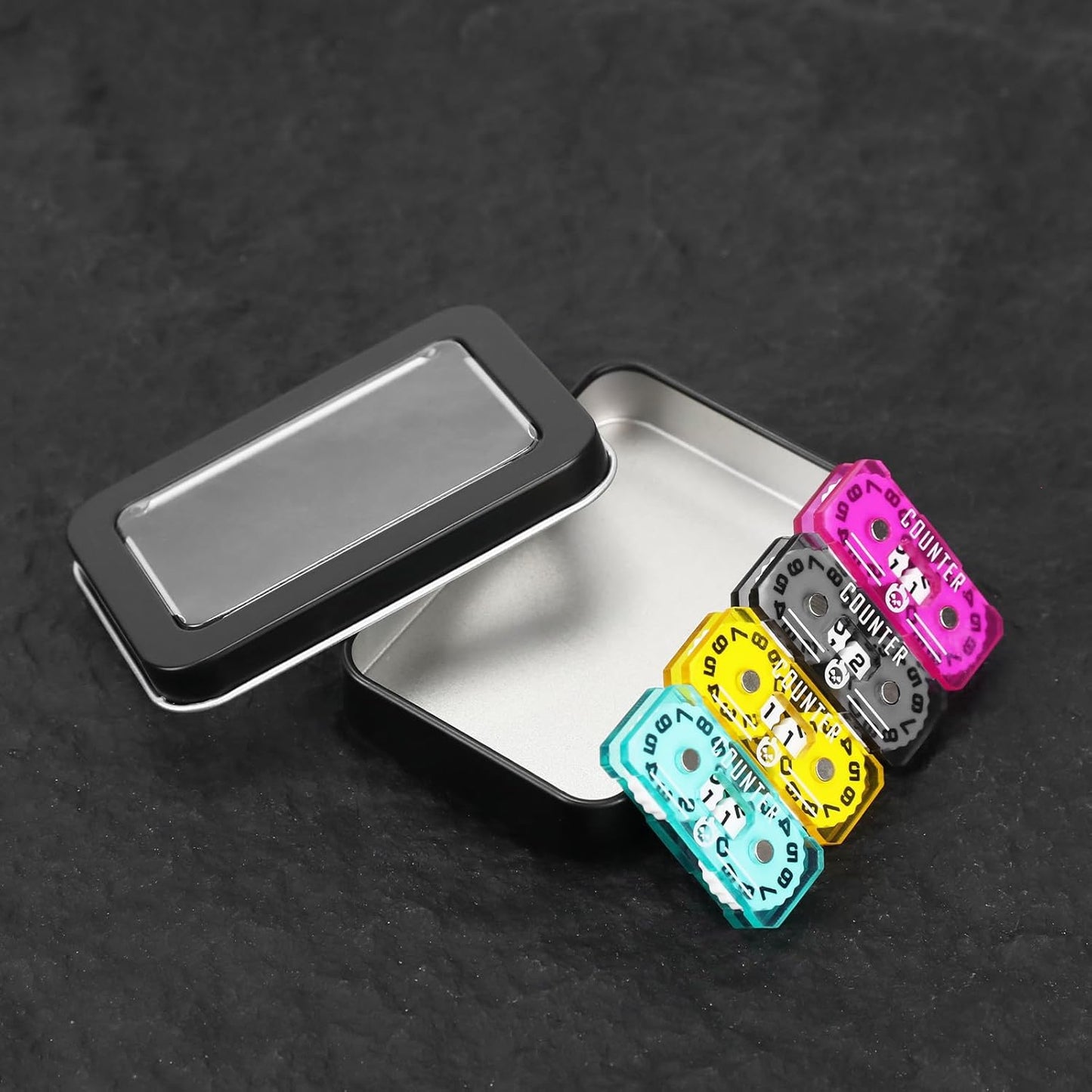 4Pcs MTG Life Counter Twin Digits with Metal Box, Tracker Life Counter for Board Games, Compatible with Magic The gatering Accessories RPG D&D CCG TCG Tabletop Board Games