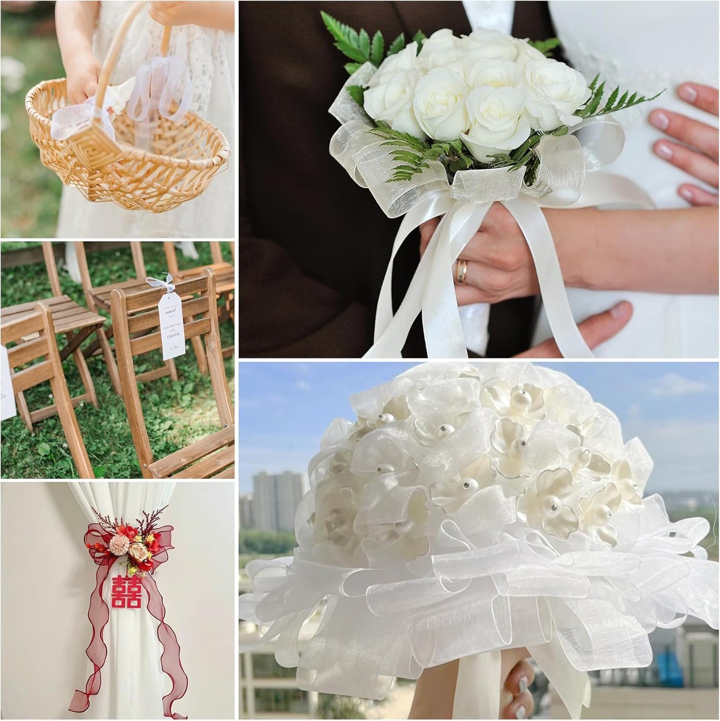 Ribbon for Gift Wrapping 3/4 inch Ivory Sheer Organza Ribbon for Flower Bouquet Tulle Thin Chiffon Ribbons for Wedding Invitations Christmas Halloween Presents Decorations Crafts 50 Yards