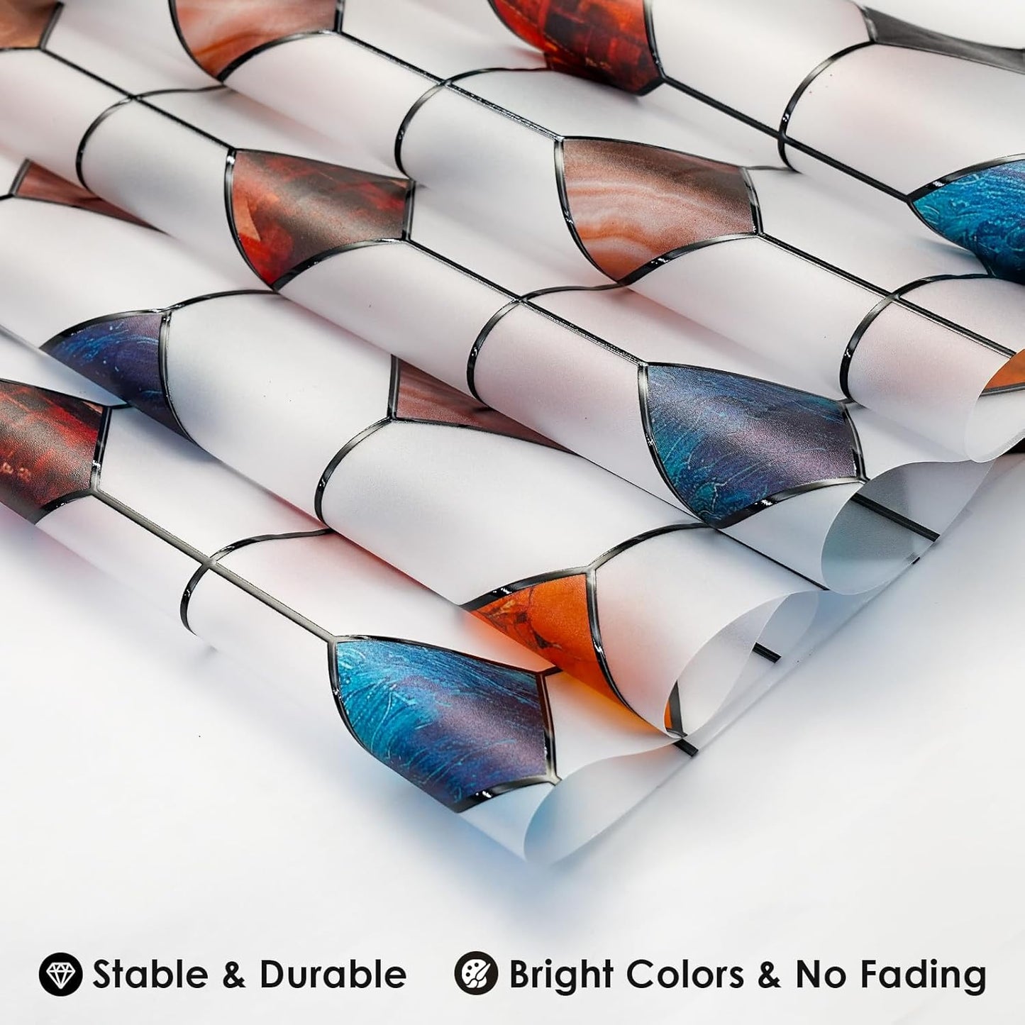 DKTIE Stained Glass Window Film Geometric Patterns, Fine Frosted Window Clings for Glass Windows, Waterproof for Bathroom Window Privacy Film Day and Night (S533, 35.4in X 118.1in)