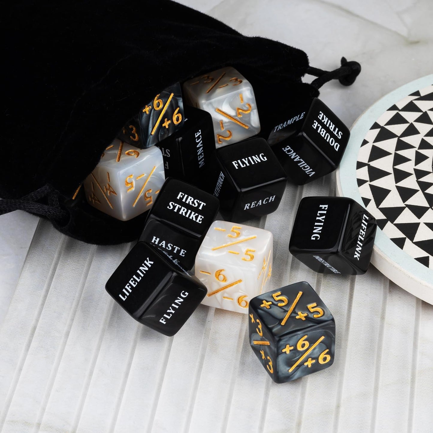 48 PCS MTG Dice Counters Bulk Black Ability Keywords Counter Marble Life Buff Tokens Dice Compatible with Magic The Gathering Cards Game Accessories