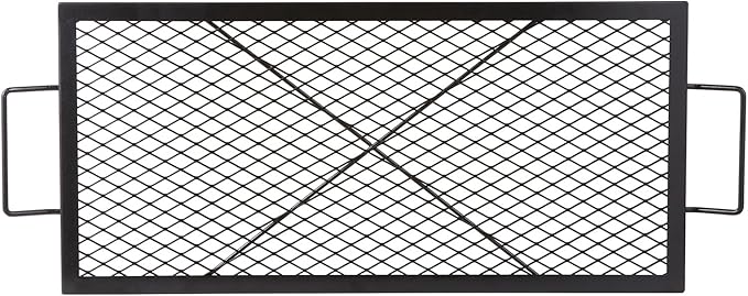 VEVOR X-Marks Fire Pit Grill Grate, Rectangle Cooking Grate, Heavy Duty Steel Campfire BBQ Grill Grid with Handle & Support X Wire, Portable Camping Cookware for Outside Party Gathering, 32 Inch Black