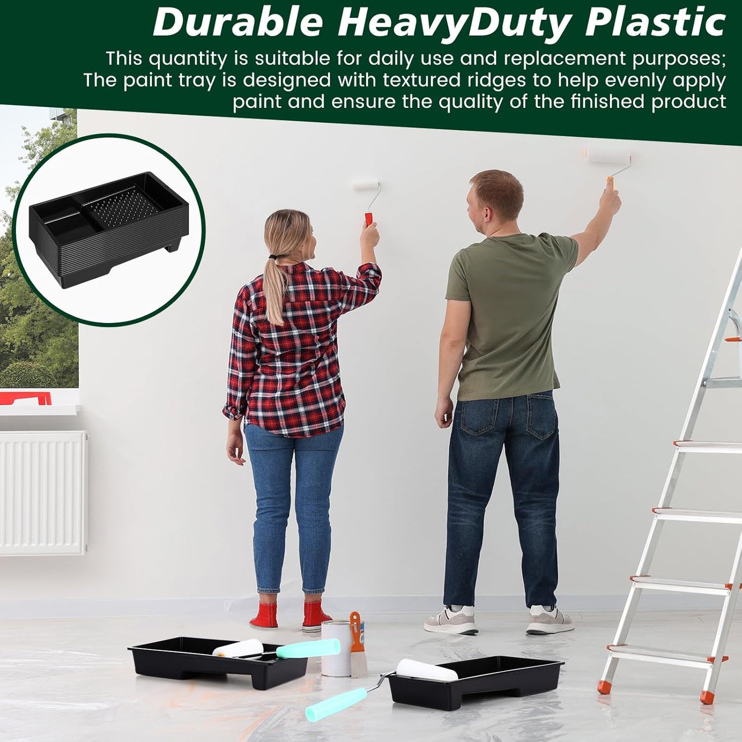 Ripeng 30 Pack 4 Inch Paint Tray Bulk Plastic Paint Roller Tray Small Painting Pan with Deep Pocket and Textured Ridge Reusable Trays Suitable for 4" Painting Rollers for Home Wall Decor(Black)