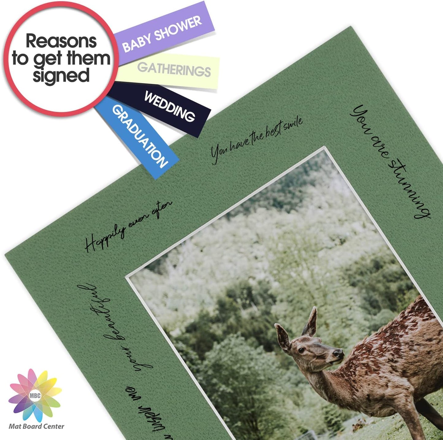 Mat Board Center, Pack of 10, 8x10 for 5x7 Basque Green Color Mats - Bevel Cut, Acid Free, 4-ply Thickness, White Core - for Pictures, Photos, Framing