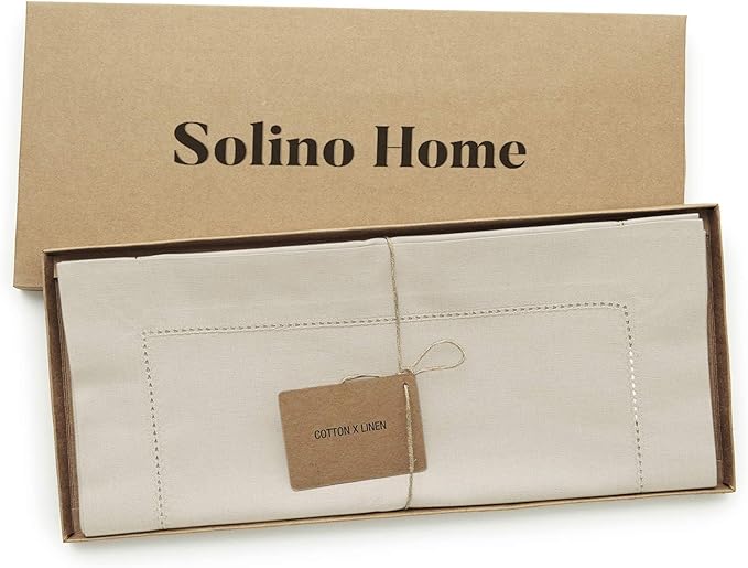 Solino Home Linen Hemstitch Table Runner 60 Inches - Cotton Linen Small Table Runner 14 x 60 Inch Ideal for Dresser and Coffee Tables - Spring, Easter