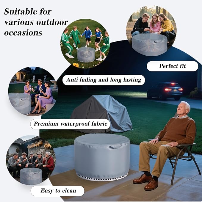 Chinchilla Fire Pit Cover Round for Solo Stove Yukon 28"-29", Waterproof Smokeless Fire Pit Cover, 600D Strong Tear Resistant, Fits for Gas/Table/Bowl Fire pits