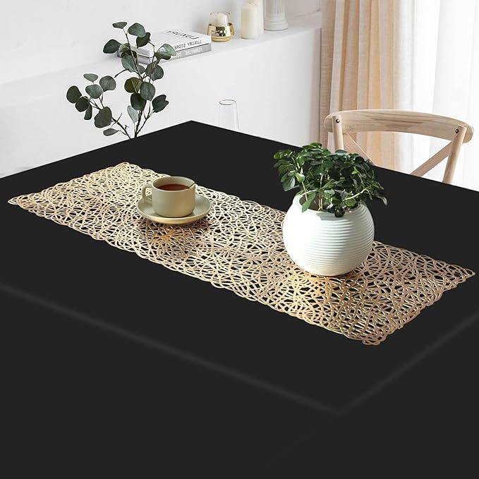 FAVE Gold Table Runners 36 Inches Heat Resistant Table Runner Flower Shaped Short Table Runner Washable Table Mats FallTable Runner for Wedding, Banquet, Birthday, Party, Restaurant (Line Pattern )