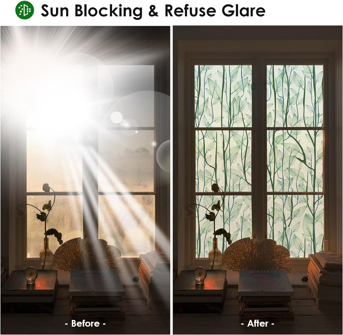 DKTIE Window Film Privacy with Installation Tools, Decorative Stained Glass Window Clings for Home, Static Cling Window Sticker for Front Door, Bathroom (Green, 17.7'' x 78.7'')