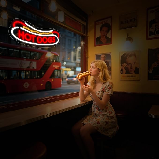 Hotdog Neon Sign for Wall Decor, Hotdog Led Signs, Dimmable USB Powered Neon Light Sign for Fast Food Shops, Home, Business, Bar Pub, Store