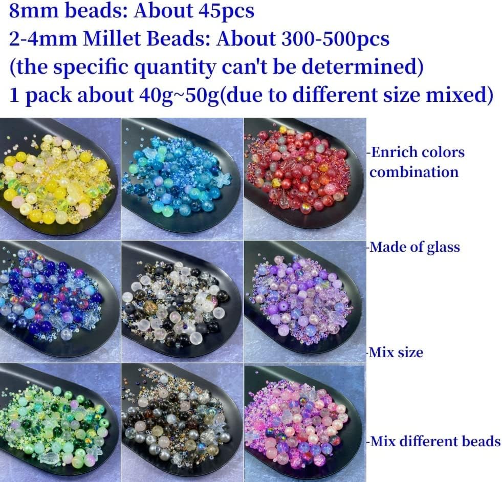 Assorted Glass Resin Beads Multi Size Colors Smooth Cracked Gravel Millet Spacer Beads for Bracelets Necklace Earring DIY Jewelry Making Craft(Indigo Blue Series)
