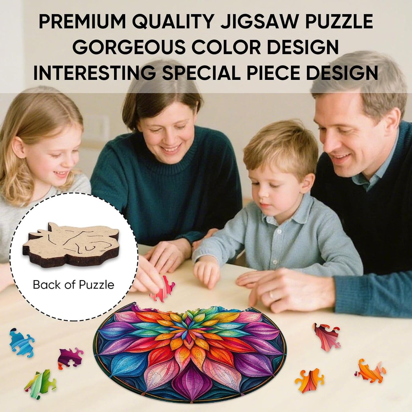 Wooden Puzzles for Adults, Mandala Wooden Jigsaw Puzzles 200 Pieces, Unique Design Adult Puzzles, Family Brain Game Gift,10.9x11.2 inch