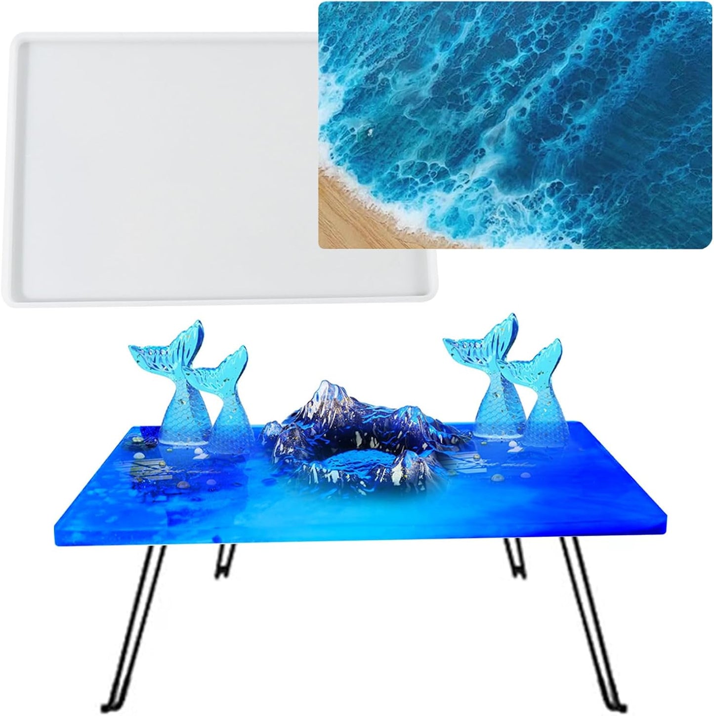 Large Silicone Molds for Epoxy Resin Table, 9 x 14 Inch Rectangle Resin Table Silicone Molds with Legs for DIY Art Home Decor, River Table, Cutting Board, Resin Art
