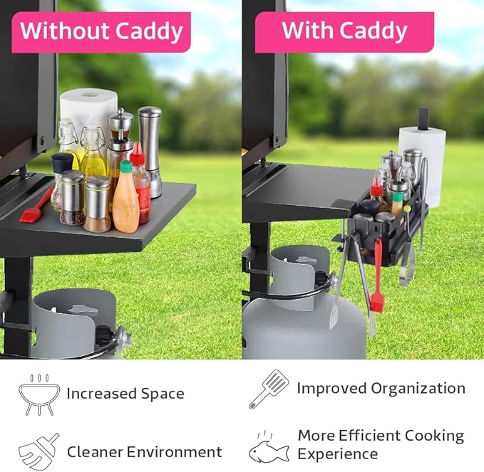 OCTANDRA Griddle Caddy for 17" 22" 28" & 36" Blackstone Grill Prep Cart Organizer for Outdoor Barbecue Skillet BBQ Accessories Storage Box with Magnetic Tool Holder, Paper Towel Holder & 6 J-Hooks