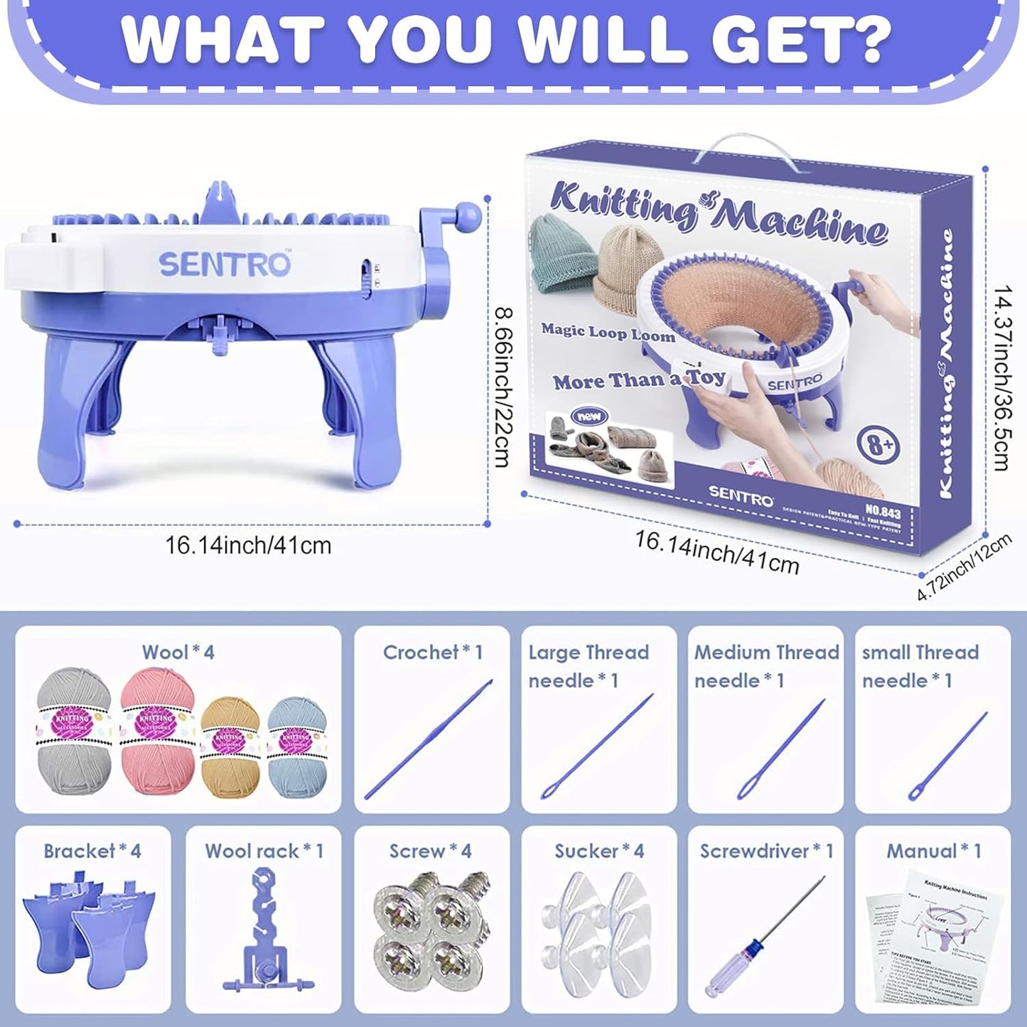 SENTRO 48 Needles Knitting Machines with Row Counter, Smart Knitting Crochet Machine,Weaving Round Loom,Double Knit Loom Machine Kit,DIY Knit Scarf Hat Sock