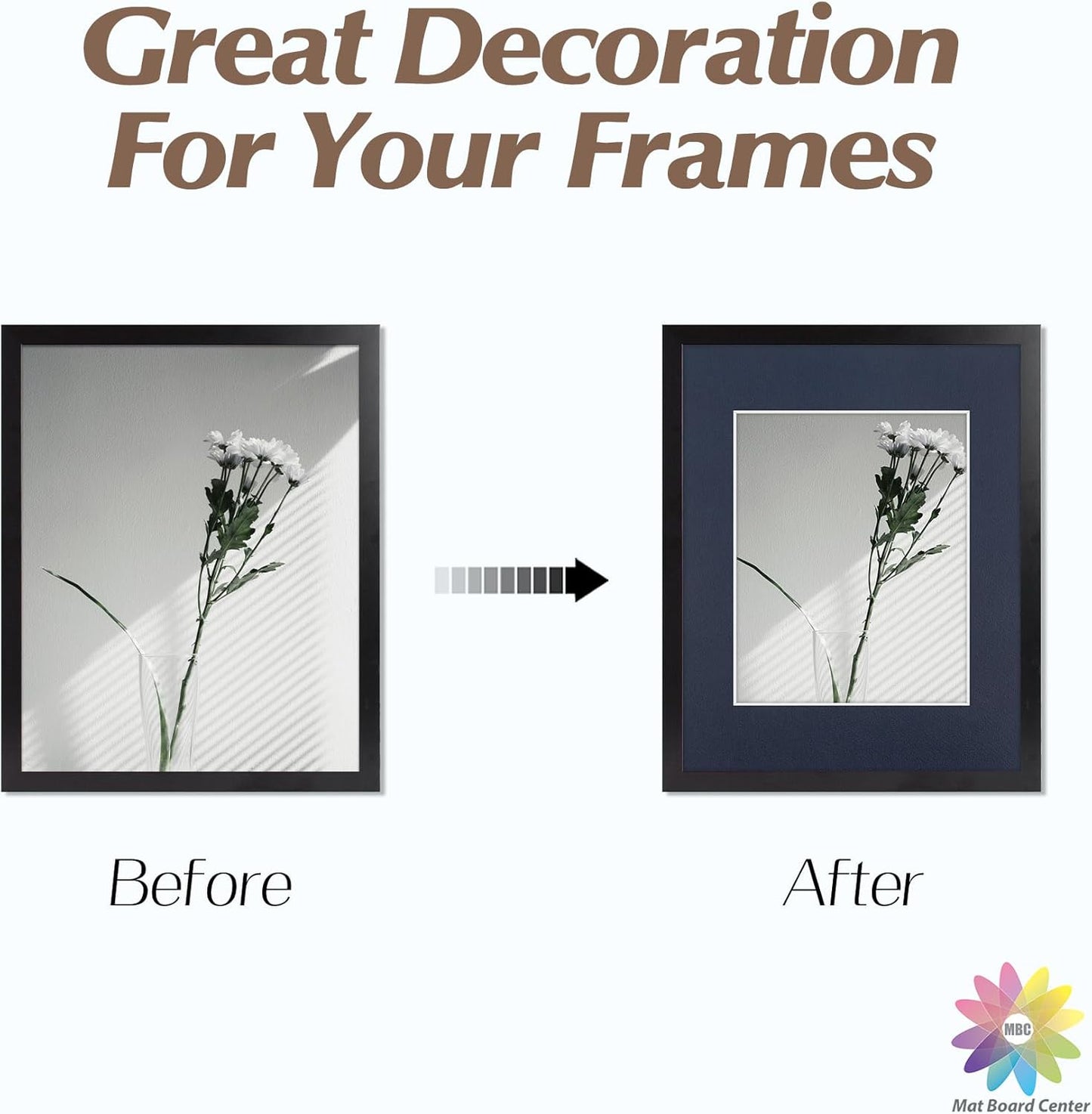 Mat Board Center, Pack of 10, 11x14 for 8x10 Dignity Blue Color Mats - Bevel Cut, Acid Free, 4-ply Thickness, White Core - for Pictures, Photos, Framing