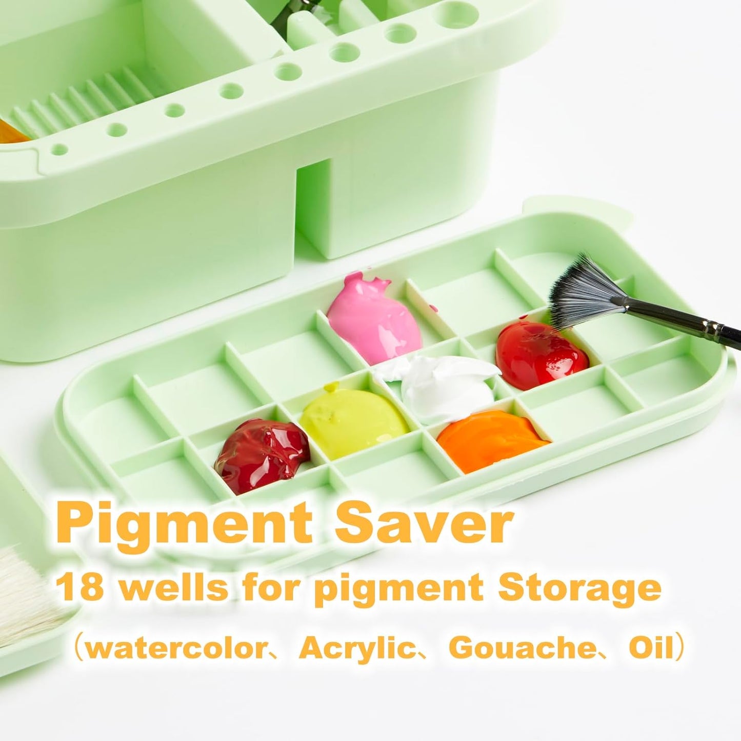 SEVENY Paint Brush Washer, Artist Basin with Lid & Sponges, Oil Painting Studio Organizer for Acrylic, Watercolor, and Water-Based Paints(Green)