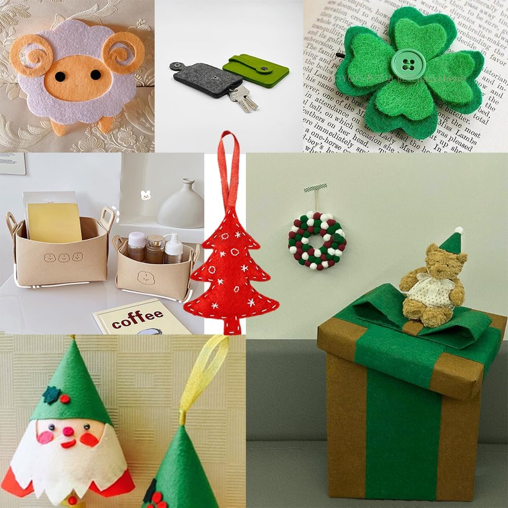 24 Pcs Felt Sheets for Crafts, 8 X 12 Inch Christmas Red Yellow White Fabric, 1mm Thick A4 Stiff Sheets for Patchwork