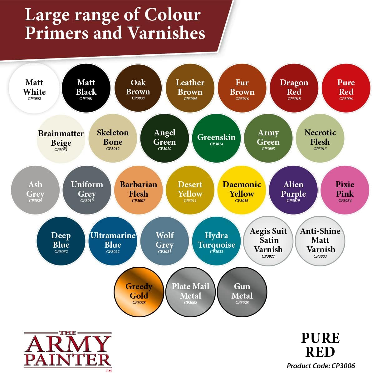 The Army Painter Colour Primer Pure Red, 400 mL Acrylic Spray Primer, Spray Paint Basecoat for Miniature Priming, Tabletop Roleplaying, Boardgames, and Wargames Miniature Modelling