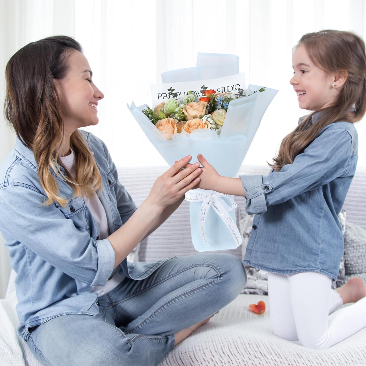 FUHITIM 20 Sheets Flower Wrapping Paper - Waterproof Floral Bouquet Packaging Paper for DIY Crafts,Florist Supplies Packaging Paper for Wedding Birthday Gift (Translucent Light Blue)