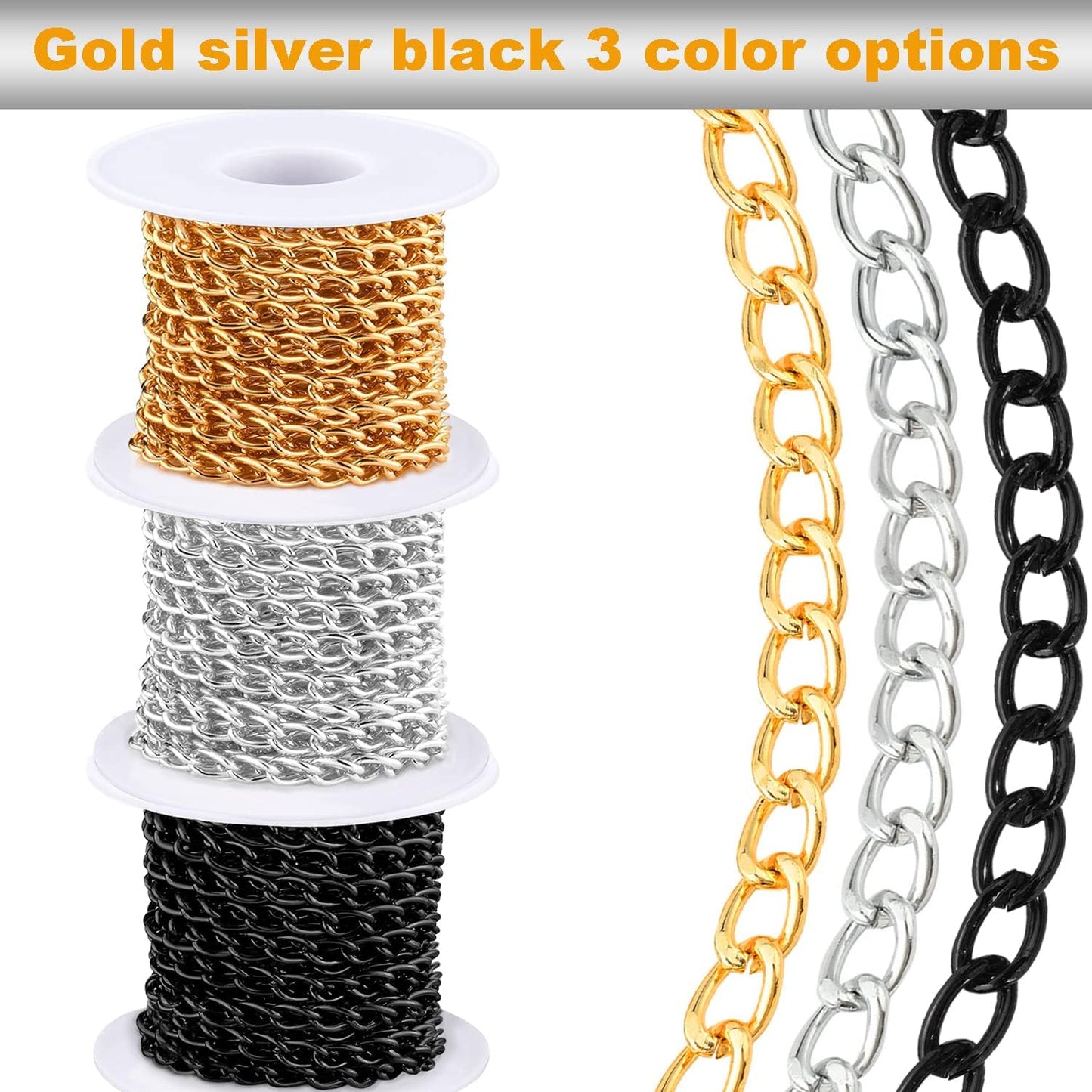 Jishi 16ft Aluminium Curb Chain Roll, Thick Twisted Chain Links, Silver Plated Metal Craft Chain Curb Link Chain Spool for Jewelry Making Necklace Bracelet DIY Crafts, Jewelry Making Findings Supplies