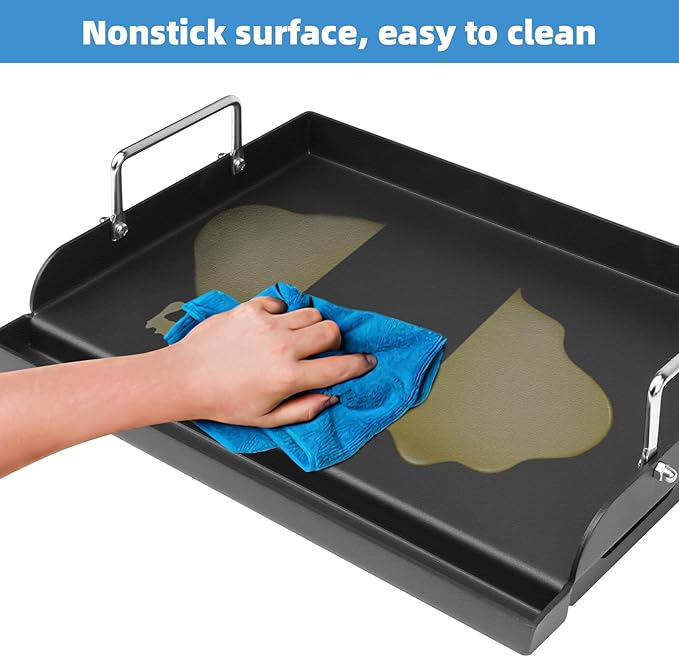 25" x 16" Griddle Plate for Gas Grill - Nonstick Coating Cooking Griddle for Charcoal/Electric Grill, Large Universal Flat Top Plate with Grease Groove and Removable Handles