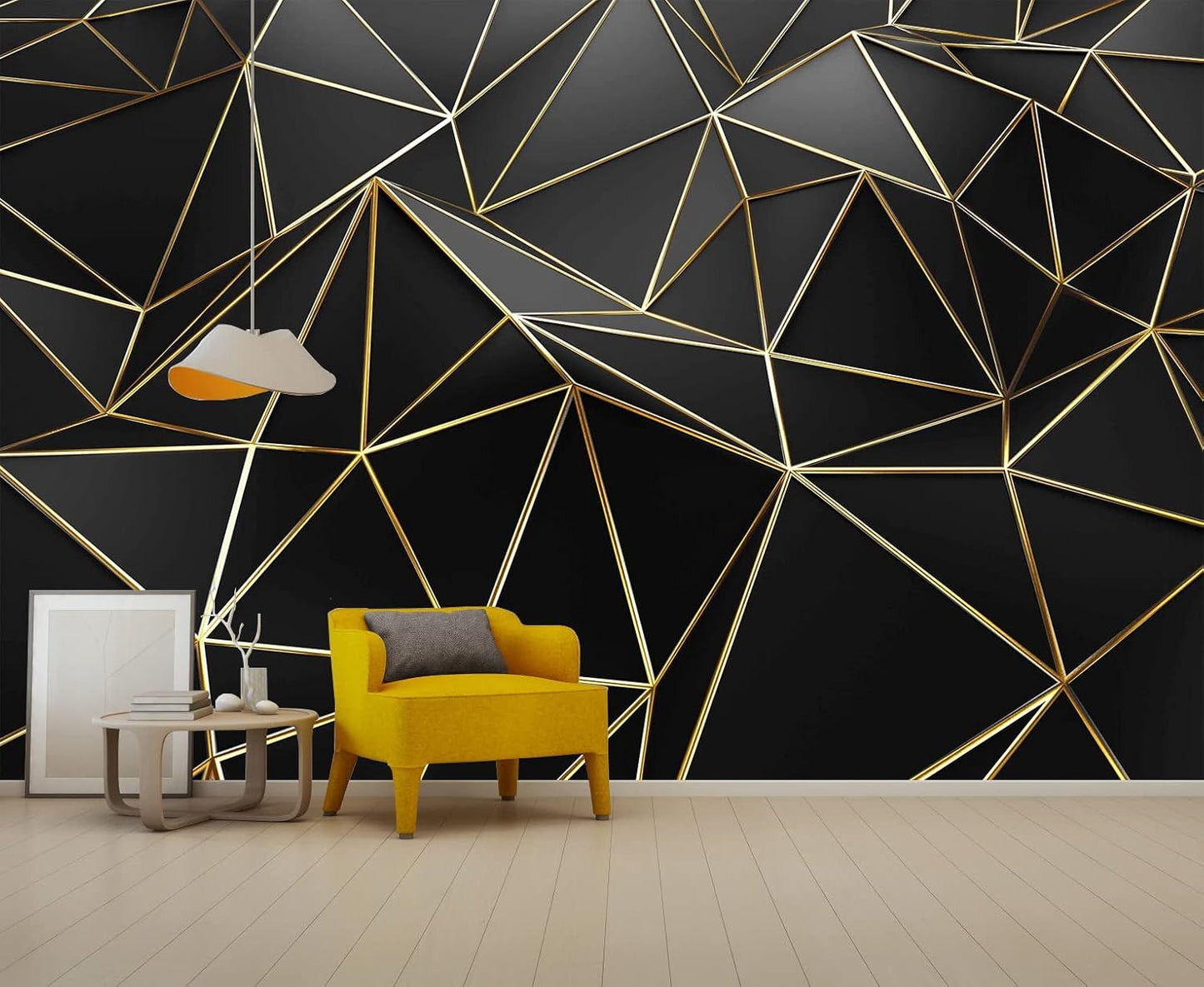 Black and Gold Wallpaper 3D Abstract Geometric Wall Mural for Bedroom Living Room TV Background Wall(Not Peel and Stick)