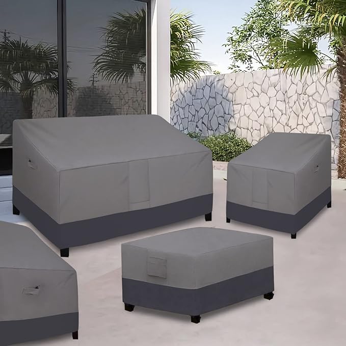 Easy-Going Patio Coffee Table Cover Small Outdoor Rectangular Furniture Ottoman Table Cover, UV Resistant Waterproof (48" Lx28 Wx16 H, Gray/Dark Gray)