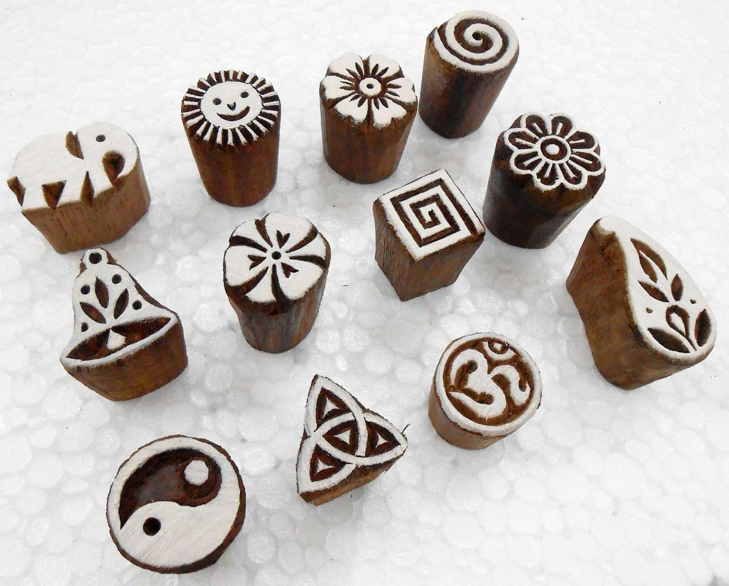Craftsofindia® Wholesale Lot of 12 Exotic Small Wooden Block Stamps for Textile Printing/Henna Tattoo/Scrapbooking/Designing Saree Border