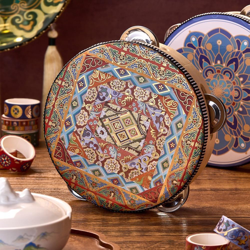 Washi Tape Set 10 Rolls, Chinoiserie Gold Foil Decorative Paper Sticker for Planner Scrapbook Journal DIY Arts Craft (Ancient Red)