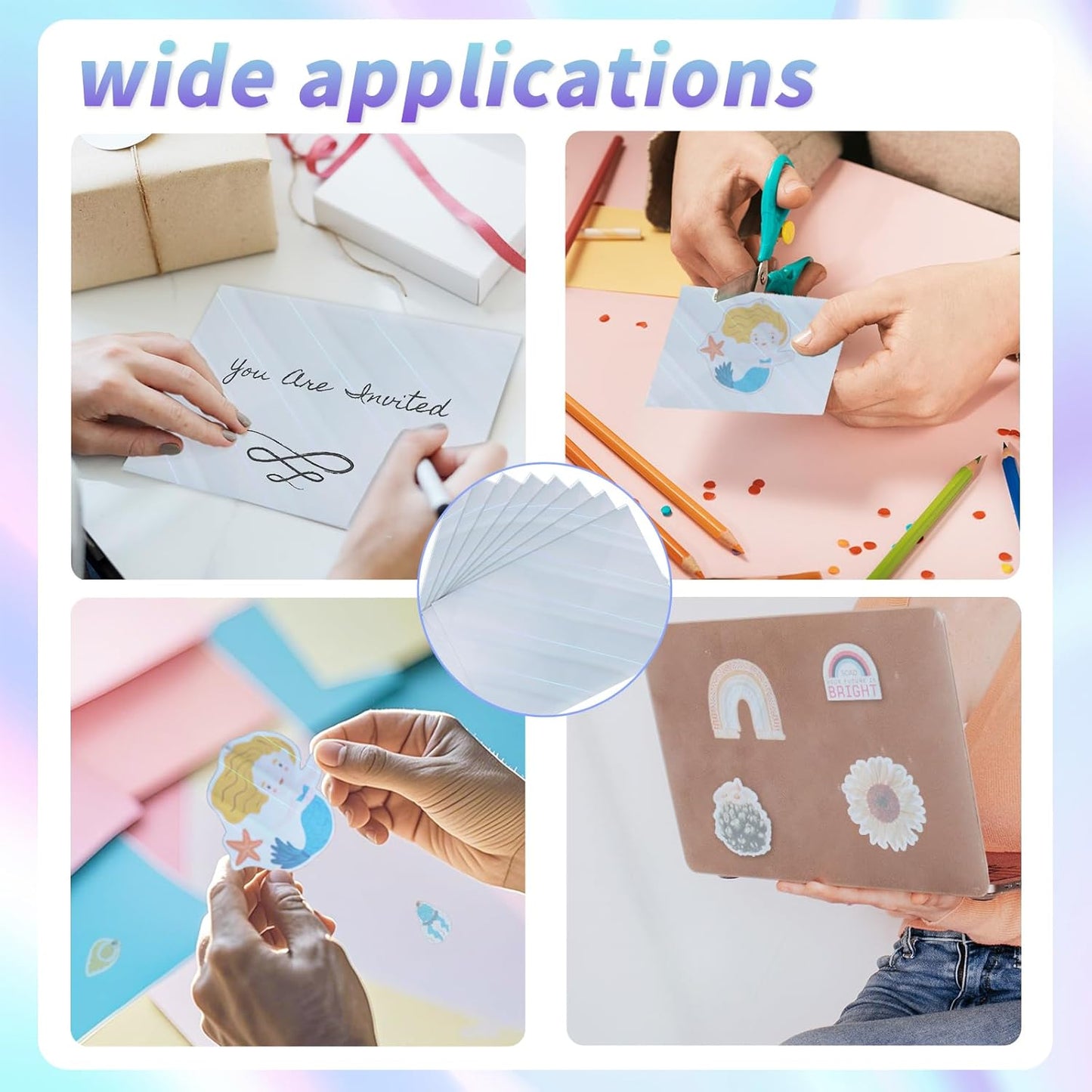 20 Sheets Printable Holographic Sticker Paper,11 x 8.5 Inches Printable Waterproof Paper Rainbow Vinyl Sticker Paper for Inkjet or Laser Printer(Laser oblique light column)