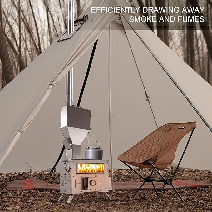 Wood Burning Stove with Oven - Portable Pellet Stove with Chimney Pipes, 304 Stainless Steel Outdoor Hot Tent Camping Stove for Winter, Hunting, Cooking, Hiking,Compatible with Wood/Pellets