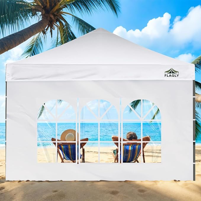 10x10 Pop Up Canopy Sidewall - 1 PC 300D Waterproof Attachable Tent Wall, Privacy Shade for Outdoor Events, Vendor Booths (Tent Not Include, with PVC Church Window)
