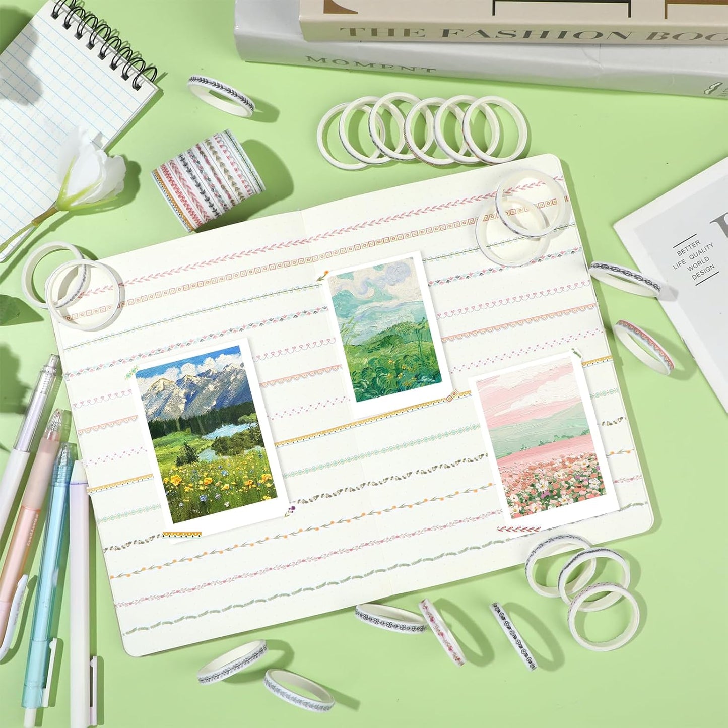 EORTA 30 Rolls Floral Washi Tapes Set, Slim 5mm Plants Masking Tape, Decorative Sticker for Detailed Scrapbooking, Arts, Wrapping, Journaling, Planners, DIY Crafts, 0.19inch Wide