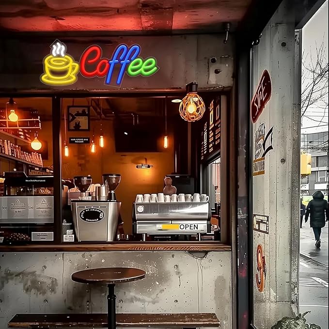 Coffee Neon Signs for Wall Decor, Neon Lights for Coffee Shop Led Business Signs Suitable for Kitchen Bar Pub Restaurant Christmas Gift, 16.8 * 6.8In